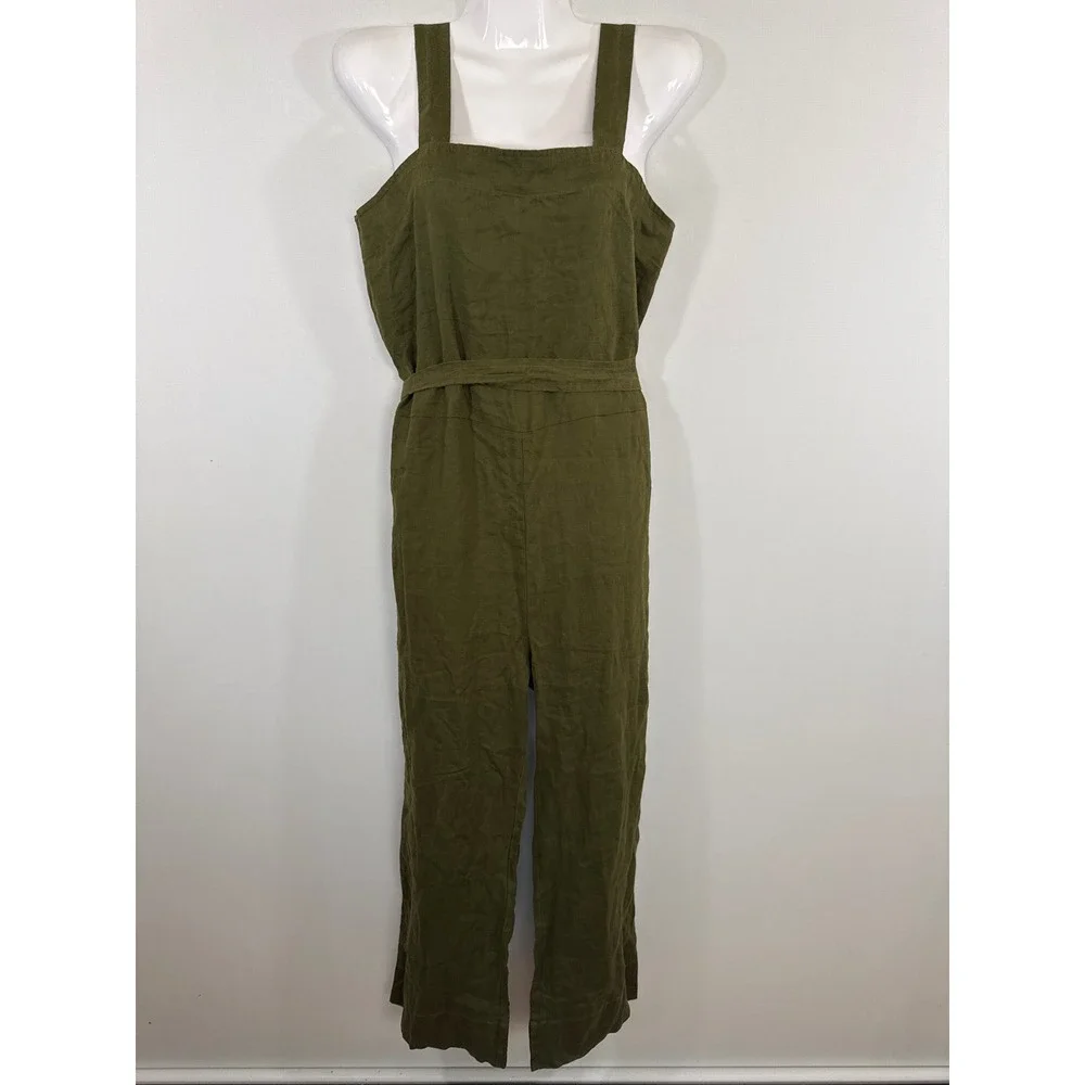 Quince Olive Green 100% Linen Wide Leg Jumpsuit Womens Small NWT Sustainable